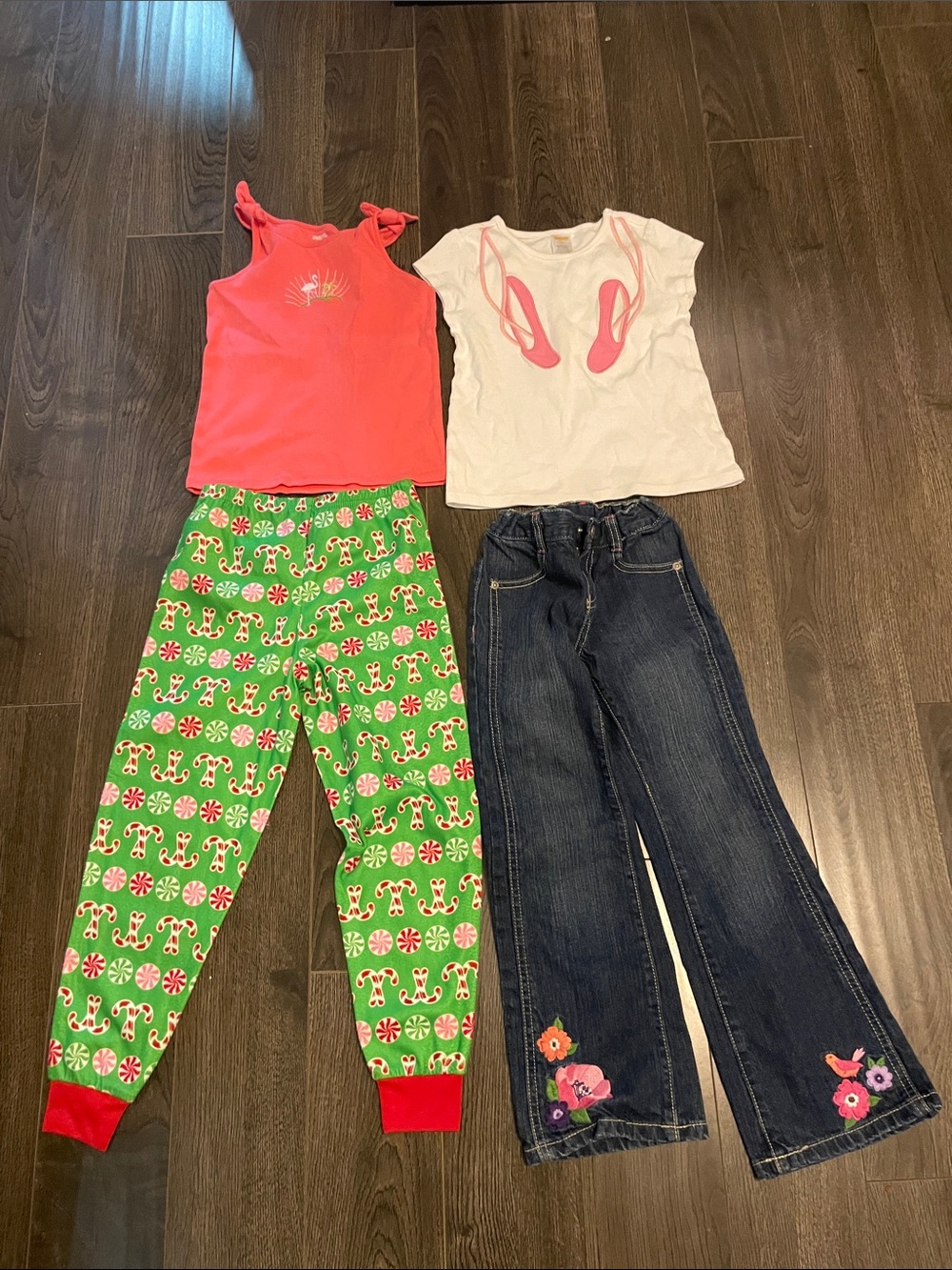 Kids Gymboree Candy Cane Print Pajama Bottoms jeans 2 tees pink and white